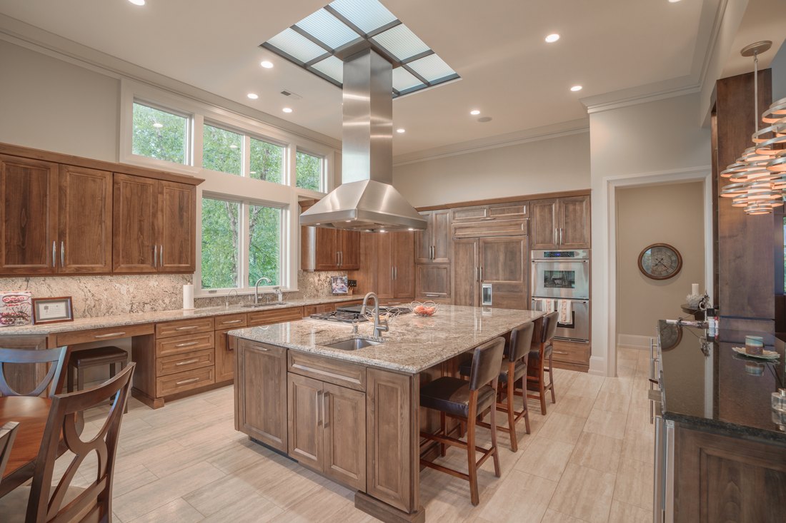 The kitchen under its floating hood