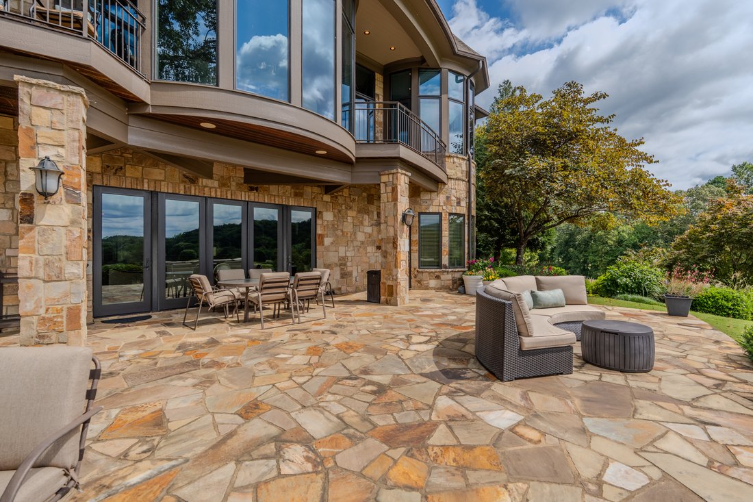 Flagstone terrace under the arches